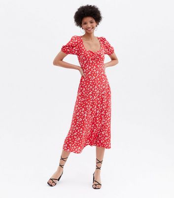 new look red floral dress